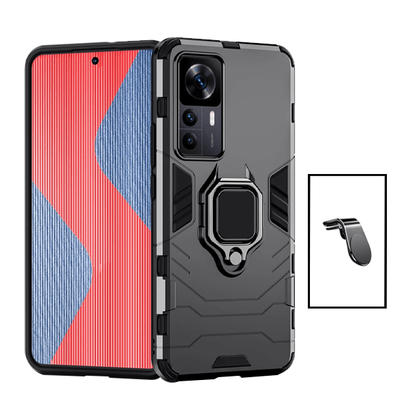 Kit Suporte de Carro Magnético L + Capa de Proteção Militar Magnética para Xiaomi 12T - Preto