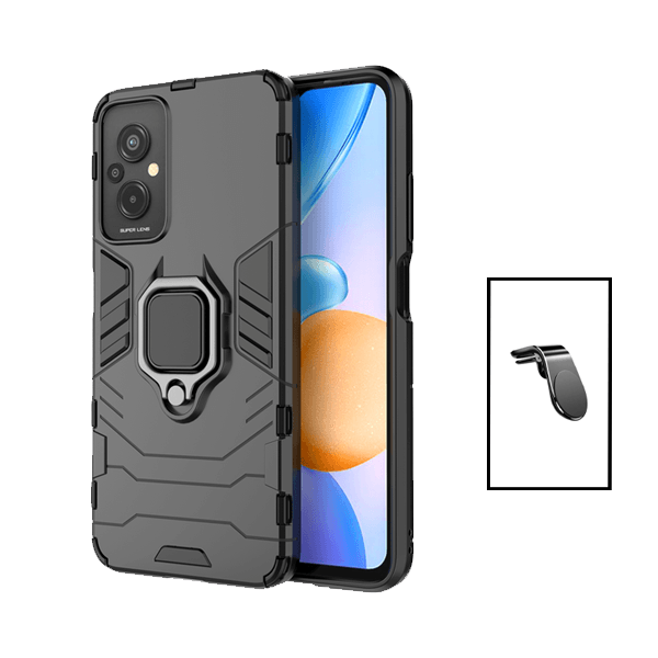 Kit Suporte de Carro Magnético L + Capa de Proteção Militar Magnética para Xiaomi Redmi 11 Prime - Preto