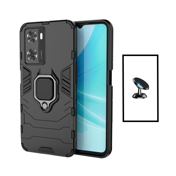 Kit Suporte Magnético + Capa de Proteção Militar Magnética para Oppo A57s - Preto