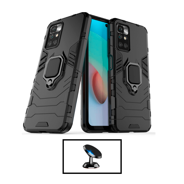 Kit Suporte Magnético + Capa de Proteção Militar Magnética para Xiaomi Redmi 10 Prime 2022 - Preto
