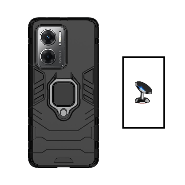 Kit Suporte Magnético + Capa de Proteção Militar Magnética para Xiaomi Redmi 11 Prime 5G - Preto