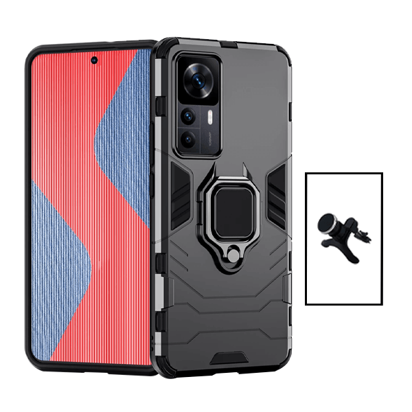 Kit Suporte Magnético Com Pernas + Capa de Proteção Militar Magnética para Xiaomi 12T Pro - Preto
