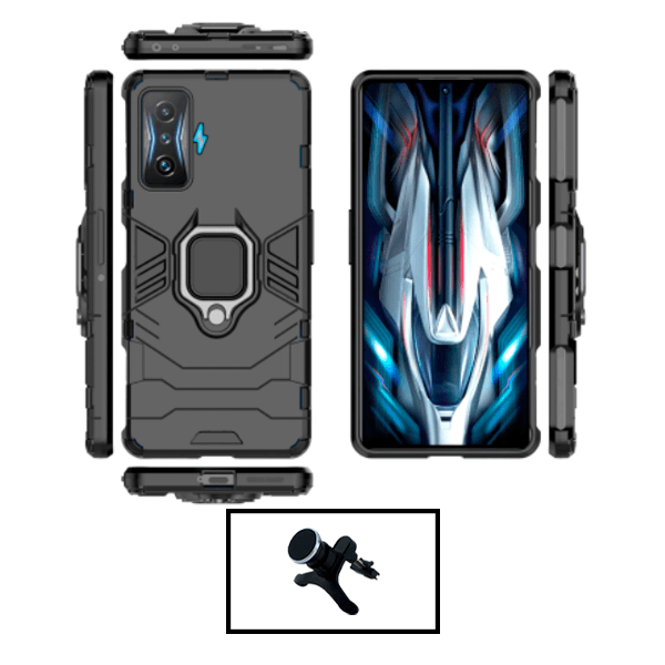 Kit Suporte Magnético Com Pernas + Capa de Proteção Militar Magnética para Xiaomi Poco F4 GT - Preto