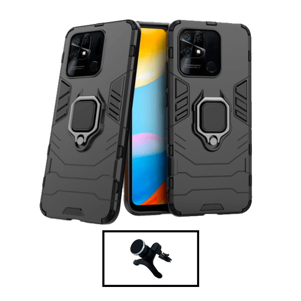 Kit Suporte Magnético Com Pernas + Capa de Proteção Militar Magnética para Xiaomi Redmi 10C - Preto