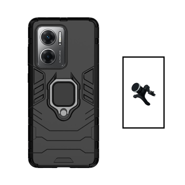 Kit Suporte Magnético Com Pernas + Capa de Proteção Militar Magnética para Xiaomi Redmi 11 Prime 5G - Preto