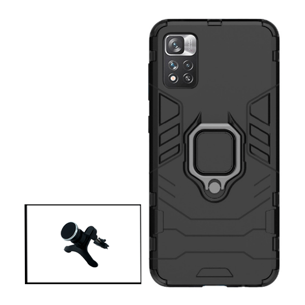 Kit Suporte Magnético Com Pernas + Capa de Proteção Militar Magnética para Xiaomi Poco X4 NFC - Preto