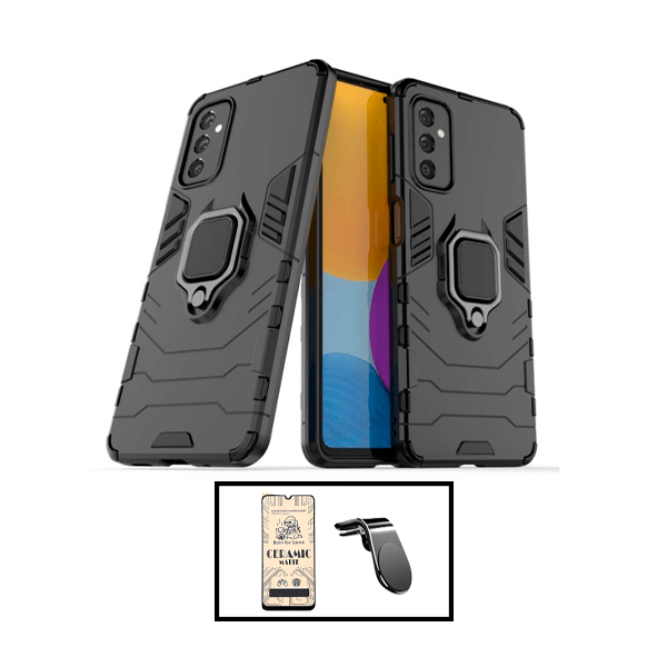 Kit Vidro Temperado Ceramica Full Cover + Capa de Proteção Militar Magnética + Suporte de Carro Magnético L para Samsung Galaxy A04s - Preto