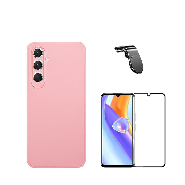 Kit Película de Vidro Temperado GorilasGlass + Capa Proteção Traseira Silicone + Suporte de Carro Magnético L Phonecare para Samsung Galaxy A05s - Rosa