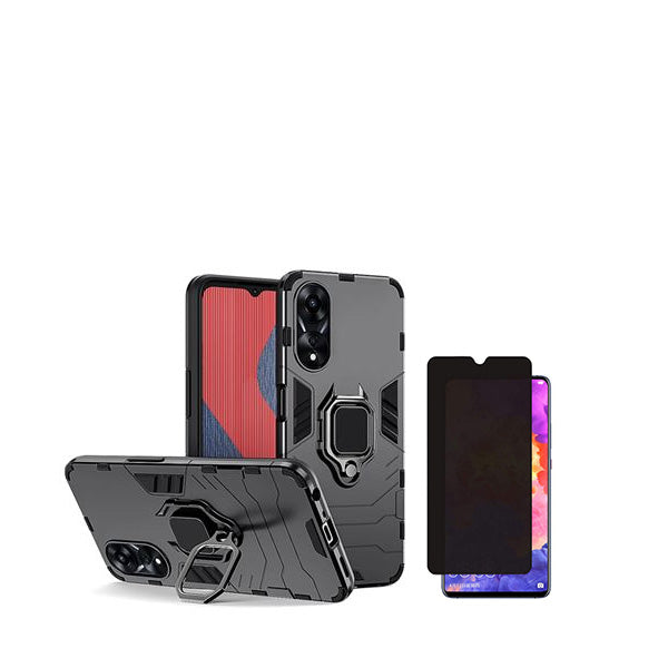 Kit Película de Vidro Temperado Privacidade + Capa de Proteção Militar Magnética GIFT4ME para Oppo A38 4G - Preto