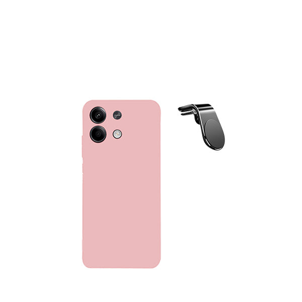 Kit Suporte de Carro Magnético L + Capa Proteção Traseira Silicone GIFT4ME para Xiaomi Redmi Note 13 - Rosa