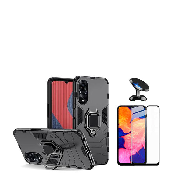 Kit Película de Vidro Temperado GorilasGlass + Capa de Proteção Militar Magnética + Suporte Magnético GIFT4ME para Oppo A38 4G - Preto