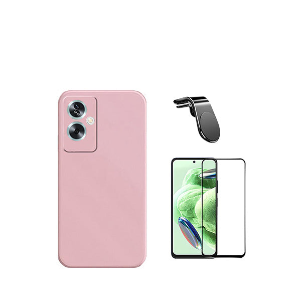 Kit Película de Vidro Temperado GorilasGlass + Capa Proteção Traseira Silicone + Suporte de Carro Magnético L GIFT4ME para Oppo A79 5G - Rosa