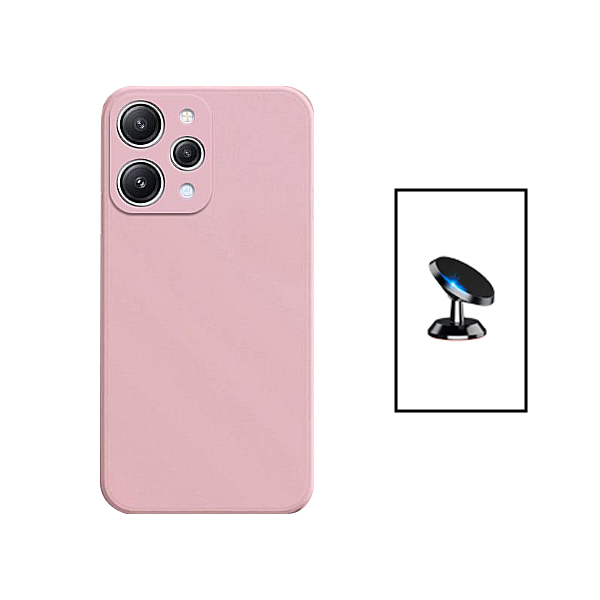 Kit Suporte Magnético + Capa Proteção Traseira Silicone para Xiaomi Redmi Note 12R - Rosa
