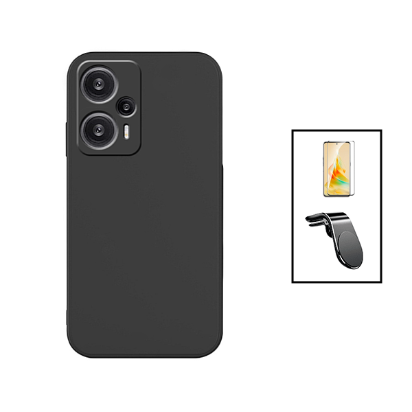 Kit Película de Vidro Temperado GorilasGlass + Capa Proteção Traseira Silicone + Suporte de Carro Magnético L para Xiaomi Poco F5 - Preto