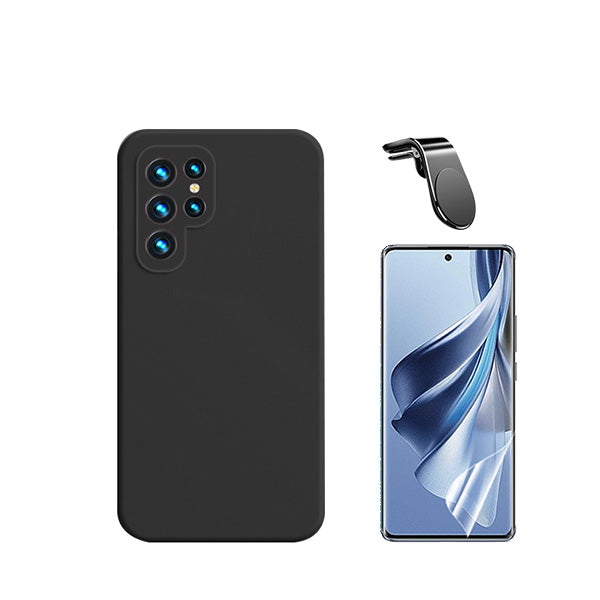 Kit Película Protectora de Hydrogel Frente + Capa Proteção Traseira Silicone + Suporte de Carro Magnético L Phonecare para Samsung Galaxy S24 Ultra 5G - Preto