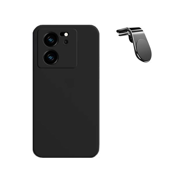 Kit Suporte de Carro Magnético L + Capa Proteção Traseira Silicone GIFT4ME para Xiaomi 13T Pro - Preto