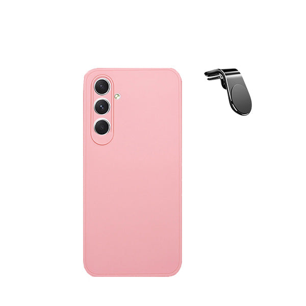 Kit Suporte de Carro Magnético L + Capa Proteção Traseira Silicone Phonecare para Samsung Galaxy A25 5G - Rosa