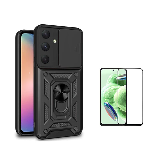 Kit Película de Vidro Temperado GorilasGlass + Capa de Proteção Militar Magnética Janela Deslizante GIFT4ME para Samsung Galaxy S23 FE - Preto