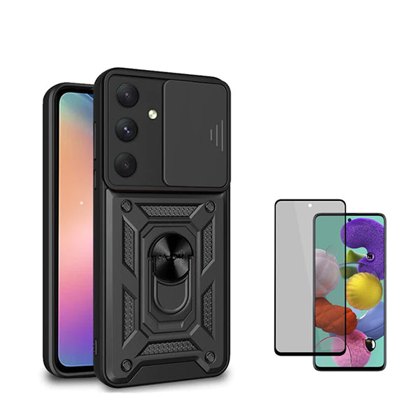 Kit Película de Vidro Temperado Privacidade + Capa de Proteção Militar Magnética Janela Deslizante GIFT4ME para Samsung Galaxy S23 FE - Preto