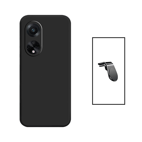 Kit Suporte de Carro Magnético L + Capa Proteção Traseira Silicone para Oppo A1 5G - Preto