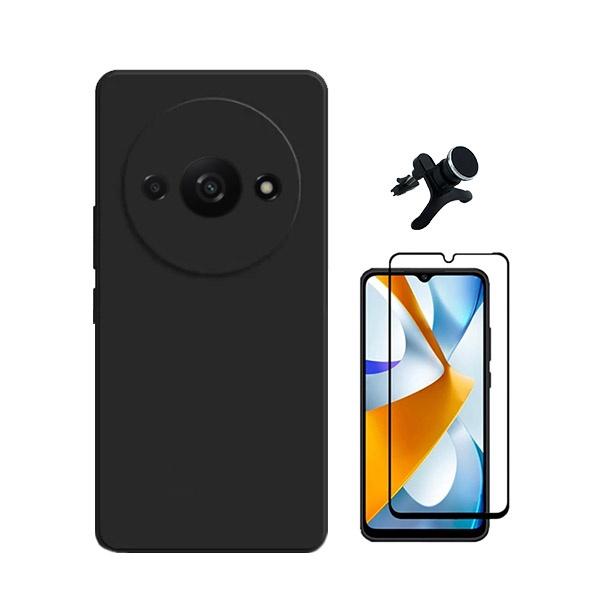 Kit Película de Vidro Temperado GOrilasGlass + Capa Proteção Traseira Silicone + Suporte Magnético Com Pernas GIFT4ME para Xiaomi Redmi A3 - Preto