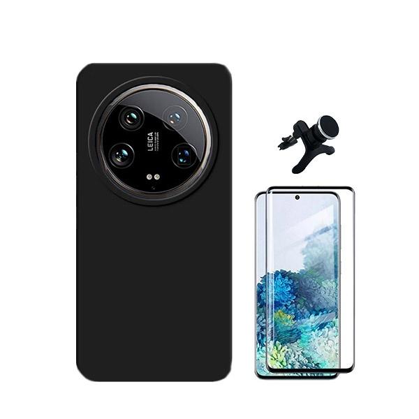 Kit Película de Vidro Temperado GOrilasGlass Curvado + Capa Proteção Traseira Silicone + Suporte Magnético Com Pernas GIFT4ME para Xiaomi 14 Ultra - Preto