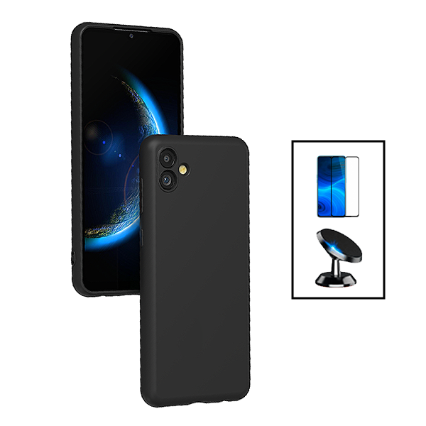 Kit Película de Vidro Temperado GorilasGlass + Capa Proteção Traseira Silicone + Suporte Magnético para Samsung Galaxy A04e - Preto