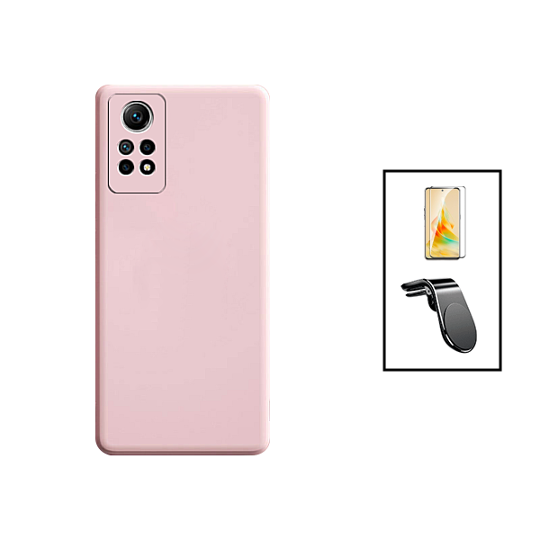 Kit Película de Vidro Temperado GorilasGlass + Capa Proteção Traseira Silicone + Suporte de Carro Magnético L para Xiaomi Redmi Note 12 Pro 4G - Rosa