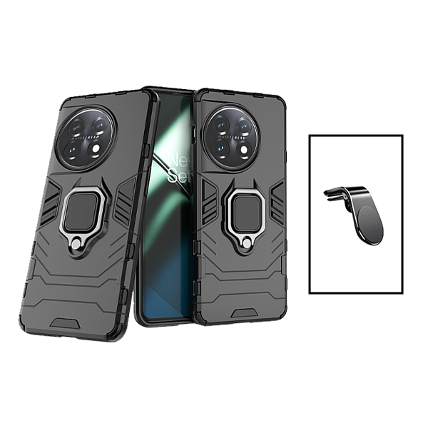 Kit Suporte de Carro Magnético L + Capa de Proteção Militar Magnética para OnePlus 11 - Preto
