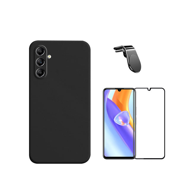 Kit Película de Vidro Temperado GorilasGlass + Capa Proteção Traseira Silicone + Suporte de Carro Magnético L Phonecare para Samsung Galaxy A25 5G - Preto