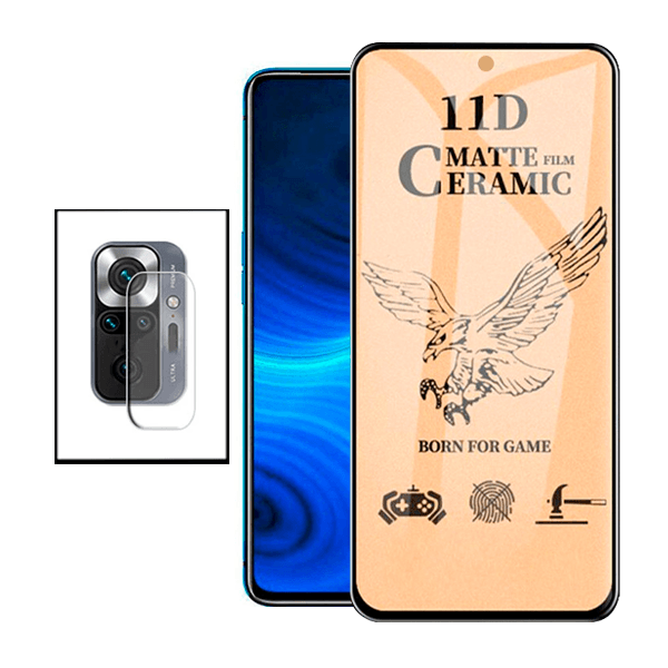 KIT Vidro Temperado Ceramica Full Cover + Película Protectora para Câmara Traseira Xiaomi Redmi Note 10 Pro