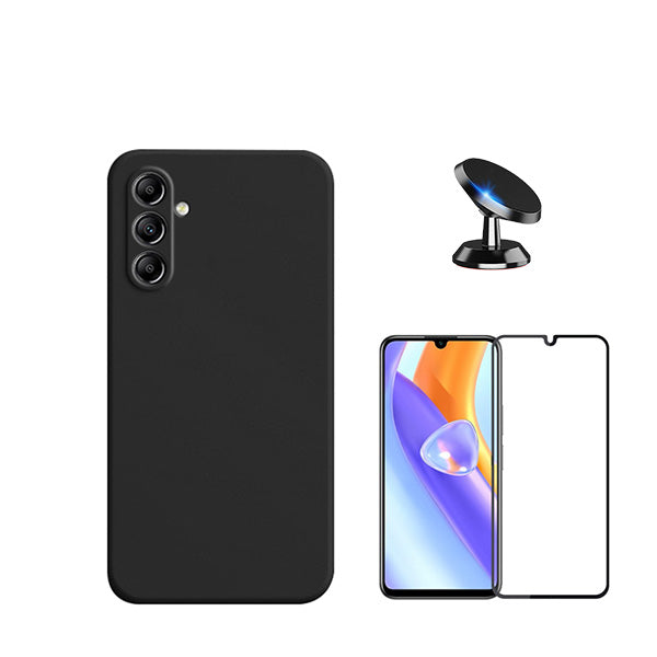 Kit Película de Vidro Temperado GorilasGlass + Capa Proteção Traseira Silicone + Suporte Magnético Phonecare para Samsung Galaxy A15 - Preto