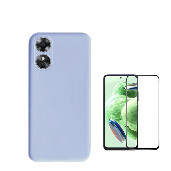 Kit Película de Vidro Temperado GorilasGlass + Capa Proteção Traseira Silicone Phonecare para Oppo A17 - Azul Claro