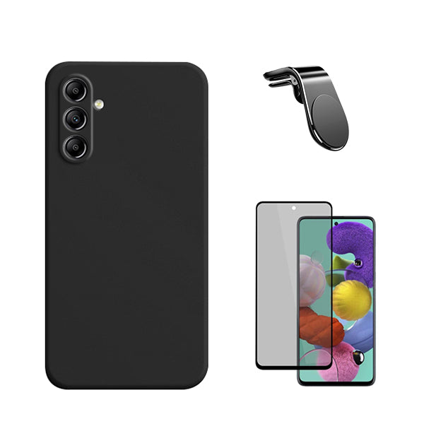 Kit Película de Vidro Temperado Privacidade + Capa Proteção Traseira Silicone + Suporte Magnético Com Pernas GIFT4ME para Samsung Galaxy S23 FE - Preto