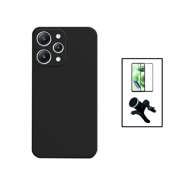 Kit Película de Vidro Temperado GorilasGlass + Capa Proteção Traseira Silicone + Suporte Magnético Com Pernas para Xiaomi Redmi Note 12R - Preto