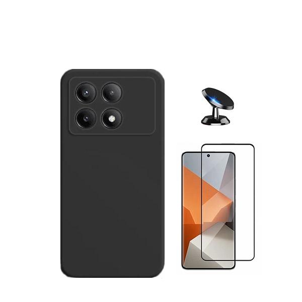 Kit Película de Vidro Temperado GorilasGlass + Capa Proteção Traseira Silicone + Suporte Magnético GIFT4ME para Xiaomi Poco X6 Pro 5G - Preto