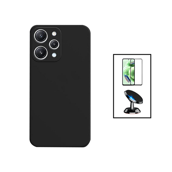 Kit Película de Vidro Temperado GorilasGlass + Capa Proteção Traseira Silicone + Suporte Magnético para Xiaomi Redmi Note 12R - Preto