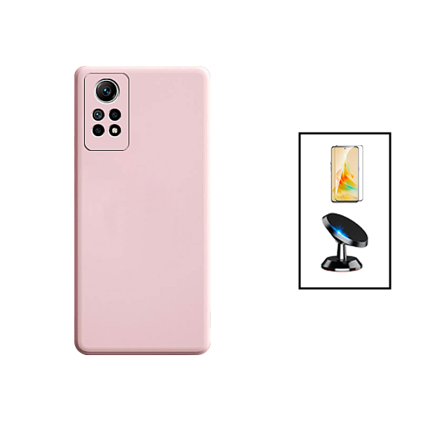 Kit Película de Vidro Temperado GorilasGlass + Capa Proteção Traseira Silicone + Suporte Magnético para Xiaomi Redmi Note 12 Pro 4G - Rosa