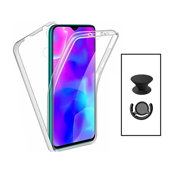 Kit Capa 360° Proteção Frente e Verso + 1 HandHolder + 1 Suporte HandHolder Preto para Xiaomi Redmi A1+ Plus - Transparente/Preto
