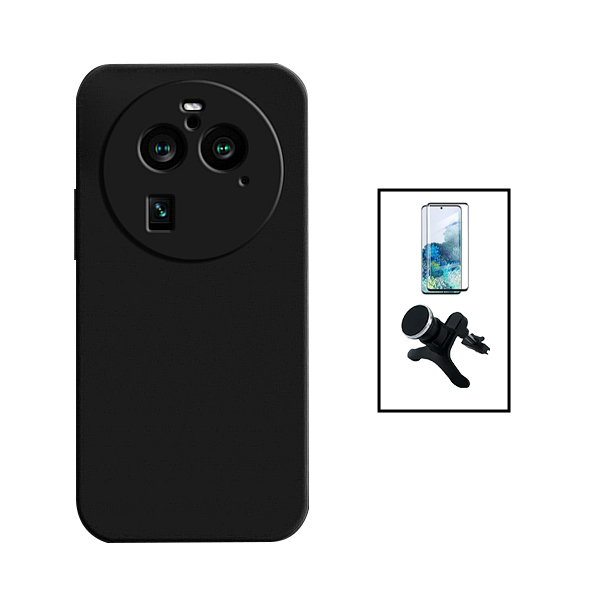 Kit Película de Vidro Temperado GorilasGlass Curvado + Capa Proteção Traseira Silicone + Suporte Magnético Com Pernas para Oppo Find X6 - Preto