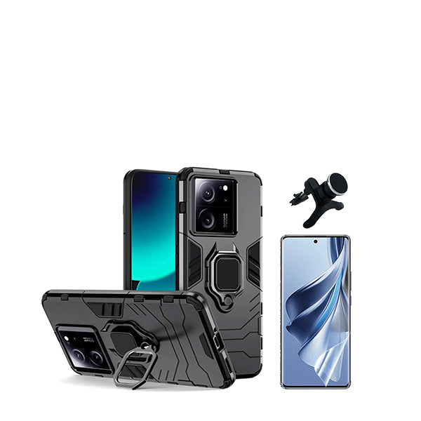 Kit Película Protectora de Hydrogel Frente + Capa de Proteção Militar Magnética + Suporte Magnético Com Pernas GIFT4ME para Xiaomi 13T Pro - Preto