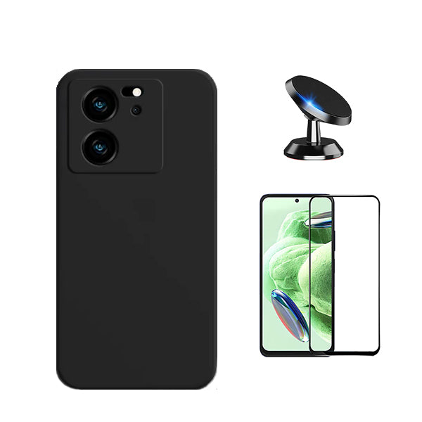 Kit Película de Vidro Temperado GorilasGlass + Capa Proteção Traseira Silicone + Suporte Magnético GIFT4ME para Xiaomi 13T - Preto