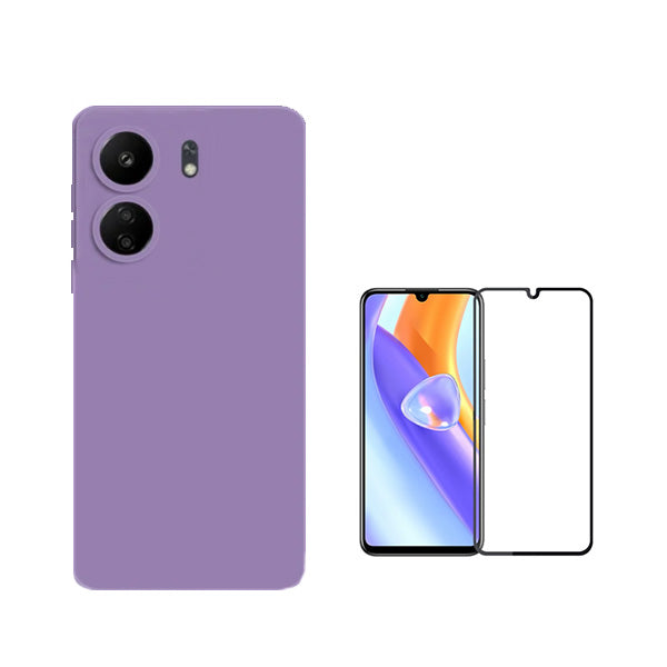 Kit Película de Vidro Temperado GorilasGlass + Capa Proteção Traseira Silicone GIFT4ME para Xiaomi Redmi 13C - Roxo