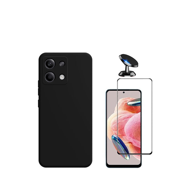 Kit Película de Vidro Temperado GorilasGlass + Capa Proteção Traseira Silicone + Suporte Magnético GIFT4ME para Xiaomi Redmi Note 13 4G - Preto