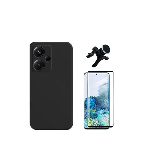 Kit Película de Vidro Temperado GorilasGlass + Capa Proteção Traseira Silicone + Suporte Magnético Com Pernas GIFT4ME para Xiaomi Redmi Note 13 Pro+ Plus - Preto