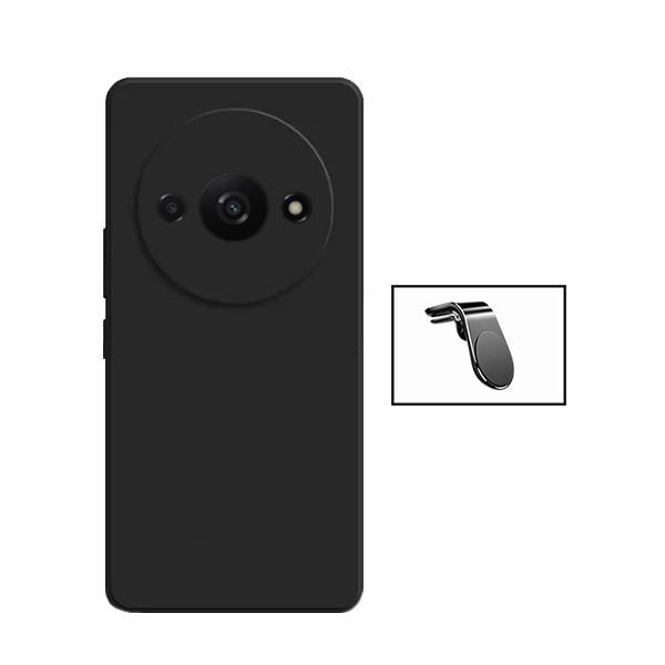 Kit Suporte de Carro Magnético L + Capa Proteção Traseira Silicone GIFT4ME para Xiaomi Redmi A3 - Preto