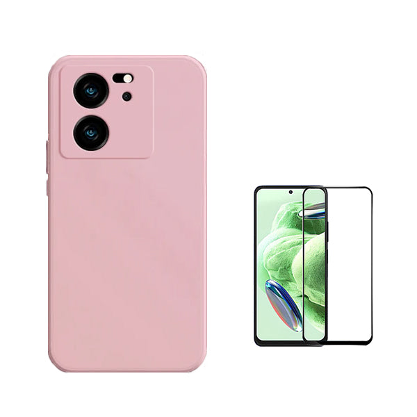 Kit Película de Vidro Temperado GorilasGlass + Capa Proteção Traseira Silicone GIFT4ME para Xiaomi 13T Pro - Rosa