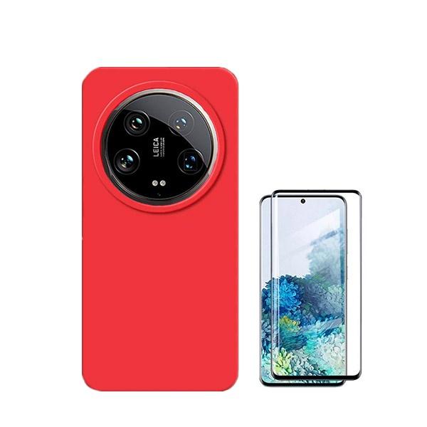 Kit Película de Vidro Temperado GOrilasGlass Curvado + Capa Proteção Traseira Silicone GIFT4ME para Xiaomi 14 Ultra - Vermelho