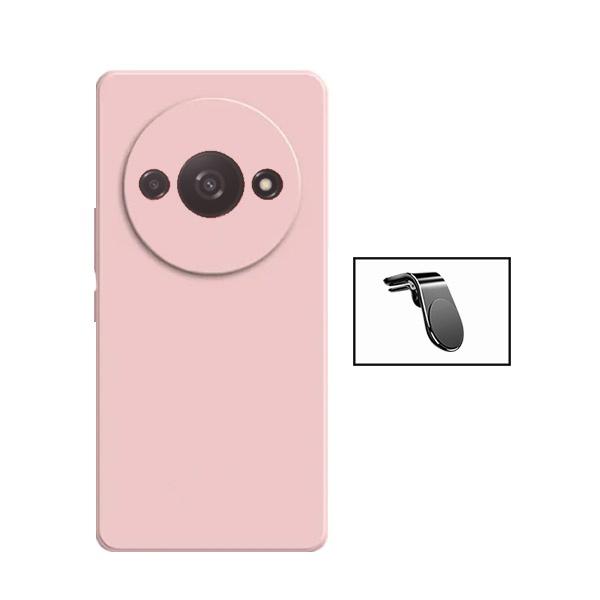 Kit Suporte de Carro Magnético L + Capa Proteção Traseira Silicone GIFT4ME para Xiaomi Redmi A3 - Rosa