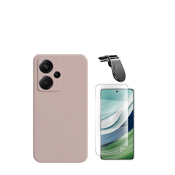Kit Película Protectora de Hydrogel Frente + Capa Proteção Traseira Silicone + Suporte de Carro Magnético L GIFT4ME para Xiaomi Redmi Note 13 Pro+ Plus - Rosa